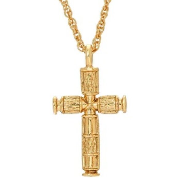 1928 JEWELRY SYMBOLS OF FAITH 14KT GP Textured Cross Pendant Necklace**NEW! - Picture 1 of 4